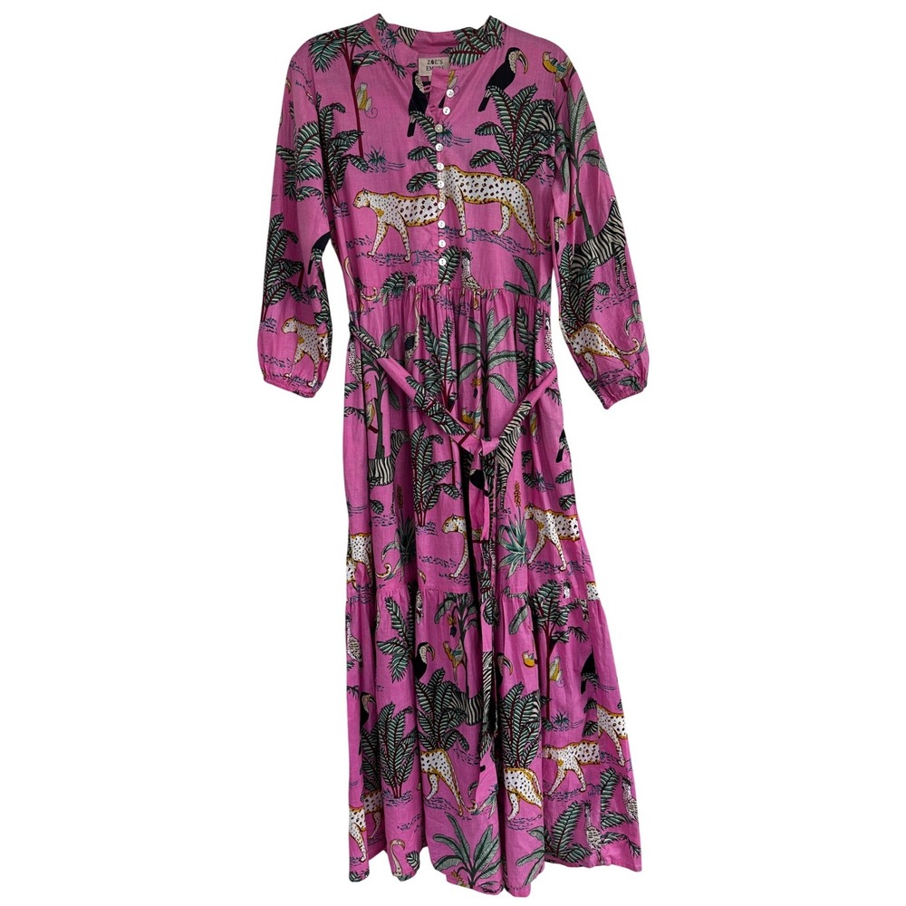 Zoe's Empire Jungle Tiered Maxi Dress Medium Cheetah Zebra Boho Cottage Safari